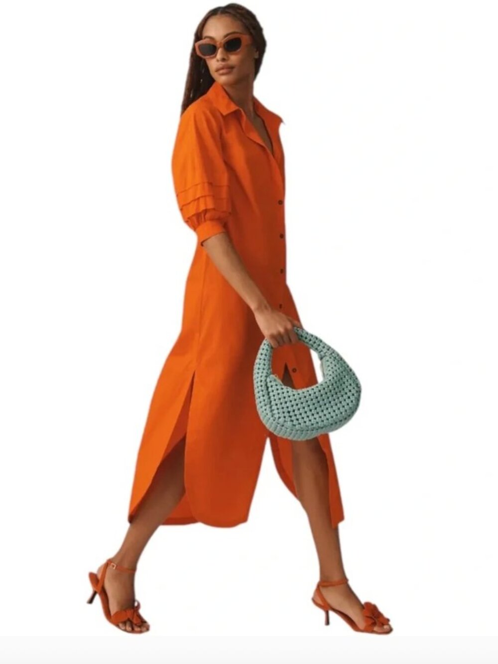 Maeve Puff Sleeved Midi Shirt Dress - L